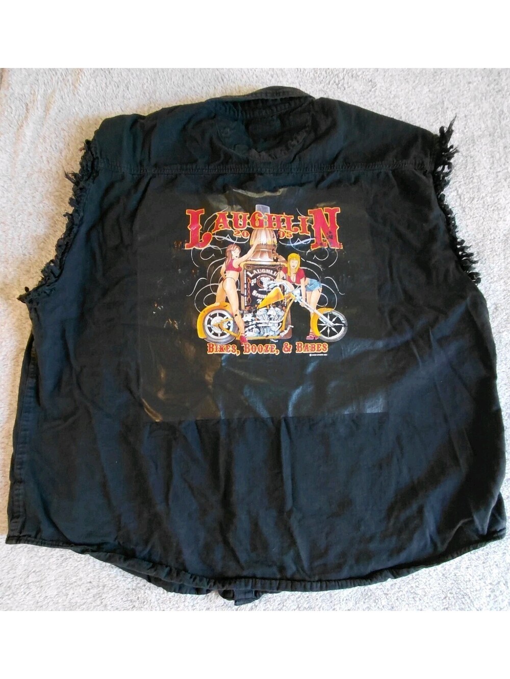 Vtg Biker Vest Mens 4XL Black Pin Up Girl Laughlin Sleeveless
